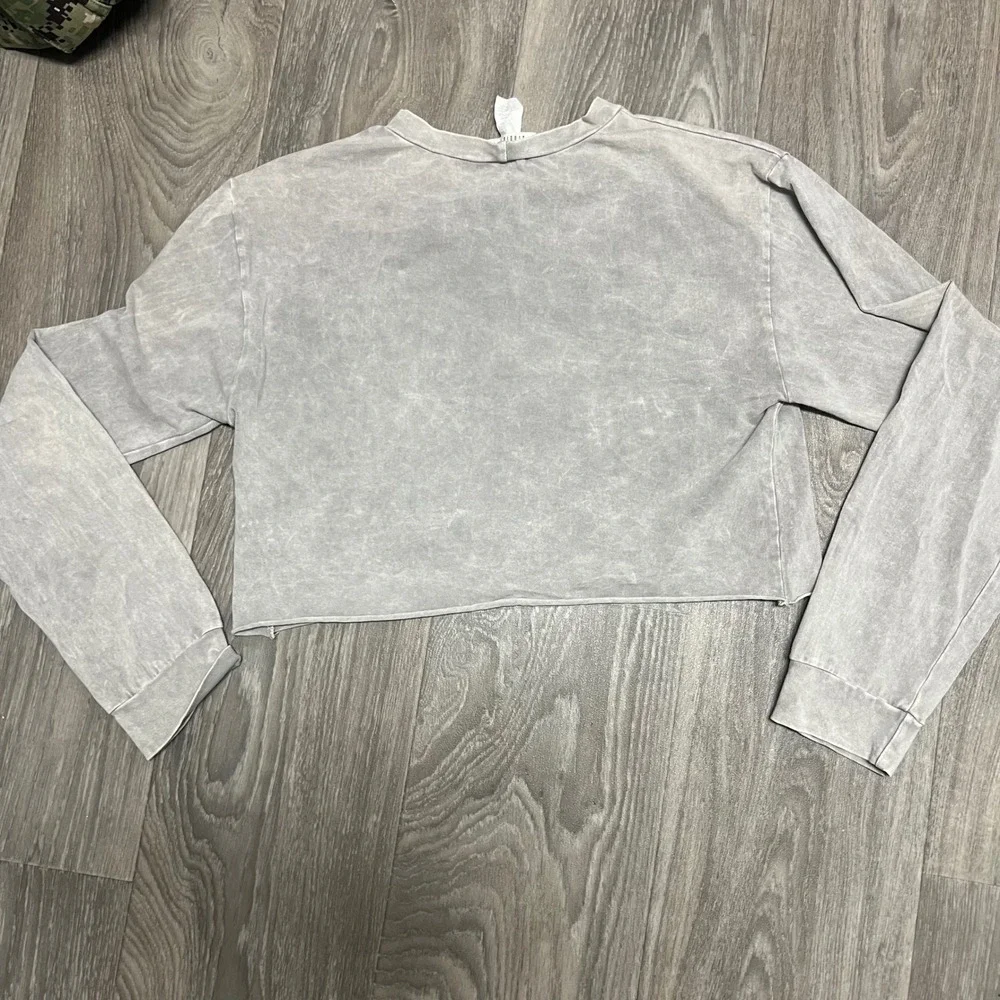 Wild Free Eagle Graphic Cropped‎ Long Sleeve Top Acid Wash Pullover - Picture 2 of 6